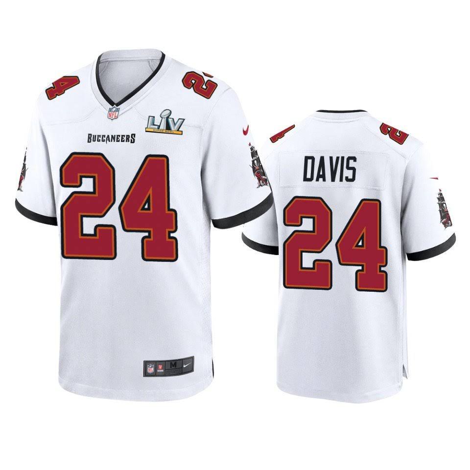 Men Tampa Bay Buccaneers 24 Carlton Davis III Nike White Super Bowl LV Game NFL Jersey